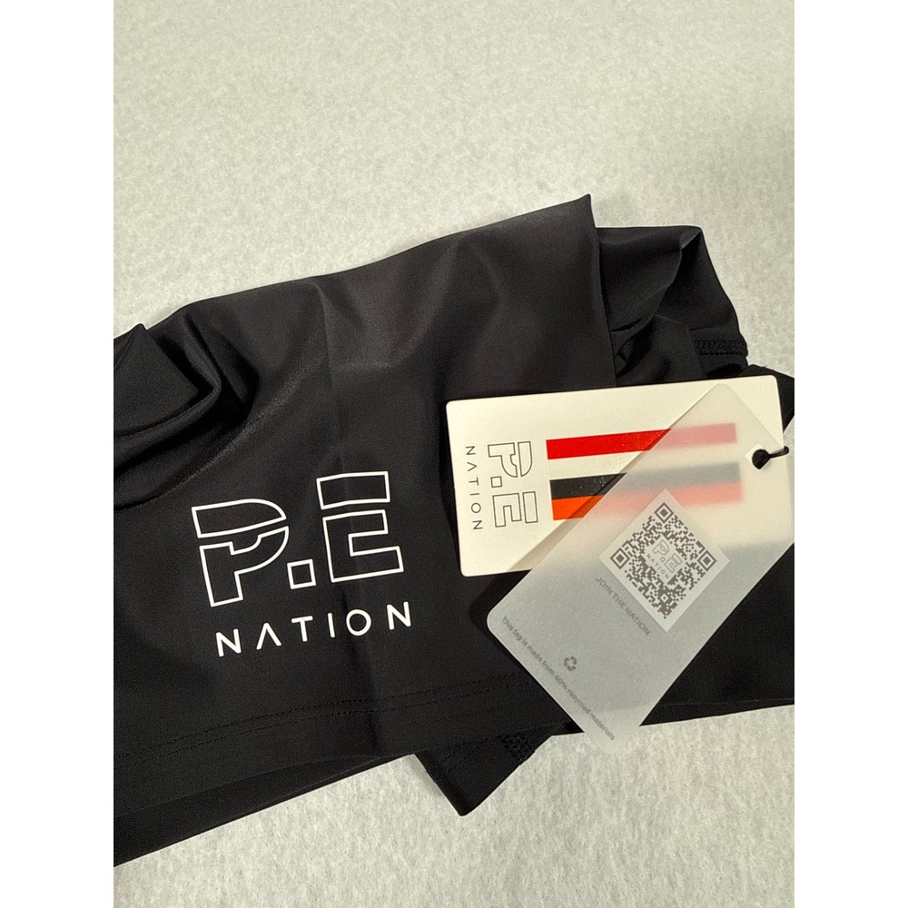 P.E Nation Womens Black long range Athletic Biker Shorts Logo Gym Running XS NWT